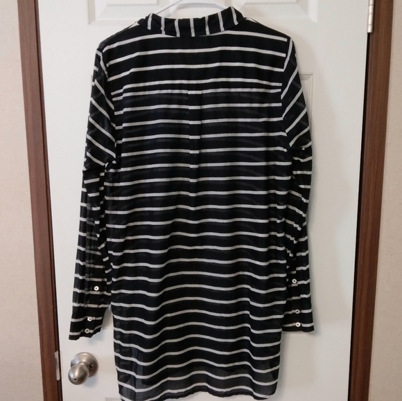 J. Crew Factory Black & Grey Stripe Long Sleeve Lightweight Cotton Tunic M - Picture 8 of 9